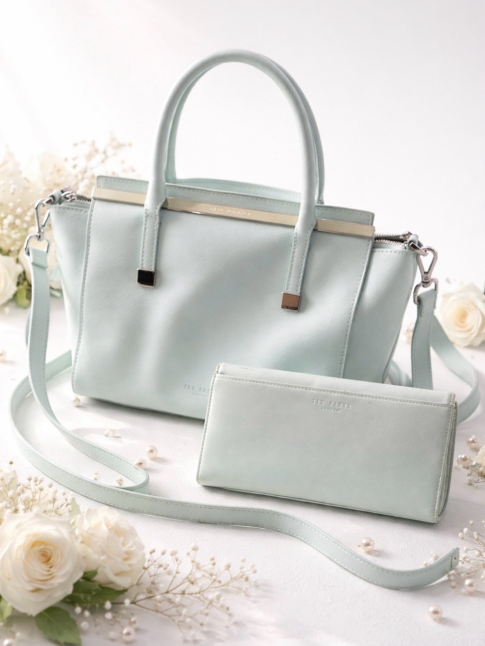 Ted Baker Mint Green Leather Top-Handle Satchel matching wallet set